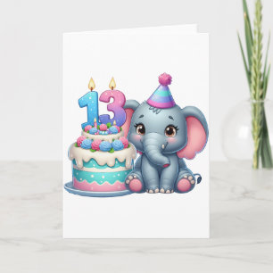 Cartão Bolo de Elefante de Aniversário de 13 Anos