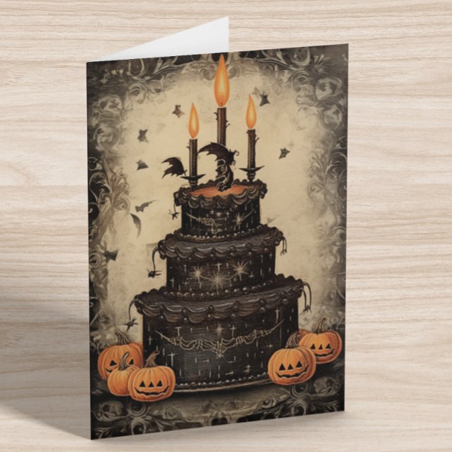 Cartão Bolo de Halloween Vintage Aniversário  (Criador carregado)