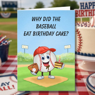 Cartão Bolo de Humor de Aniversário de Beisebol Fatia de