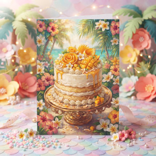Cartão Bolo de Manga e Coco Caprichoso Feliz Aniversári