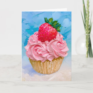 Cartão Bolo de Morango com Frost de Rosa Bonito