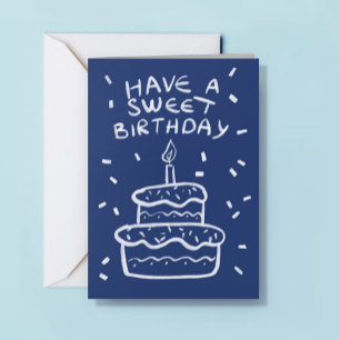 Cartão Bolo Desenhado à Mão com Vela Doce Aniversário