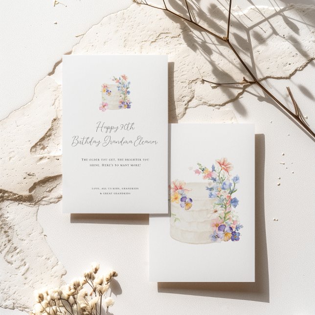 Cartão Bolo Floral Suave Aniversário (Criador carregado)