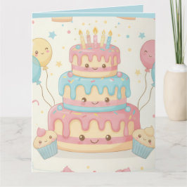 Cartão Bolo Fofo e Cupcakes