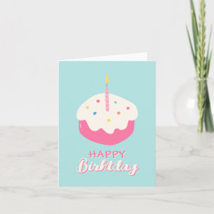 Cartão Bolo rosa azul Feliz aniversário