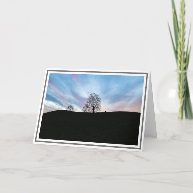 Cartão Bolsa de inverno com Céu Azul, Árvores e Cavalos (Frente)