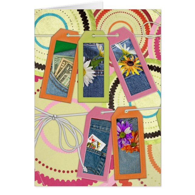 Cartão bolsos de jean azul (Frente)