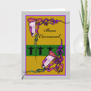 Cartão Bom Carnaval, feliz carnaval em português, Máscara