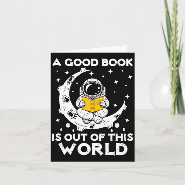 Cartão Bom livro é astronauta da lua fora deste mundo (Frente)