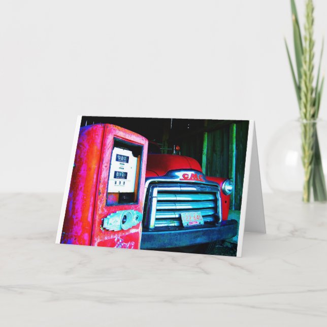 Cartão Bomba & GMC de gás velha que cultivam o caminhão (Frente)