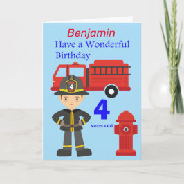 Cartão Bombeiro e caminhão de aniversário