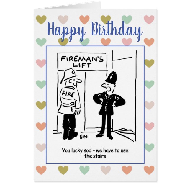 Cartão Bombeiro e policial compartilham uma Piada (Frente)