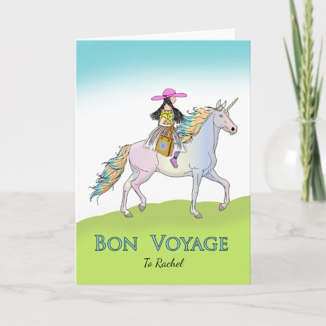 Cartão Bon Voyage for Girl, Unicorn Adventure (Frente)