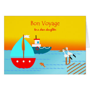 Cartão Bon Voyage to Daughter, Boats, Pelicanos, Sunset