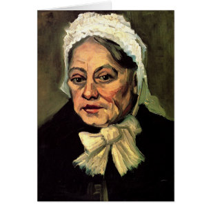 Cartão Boné Branco de Velhice Mulher por Vincent van Gogh