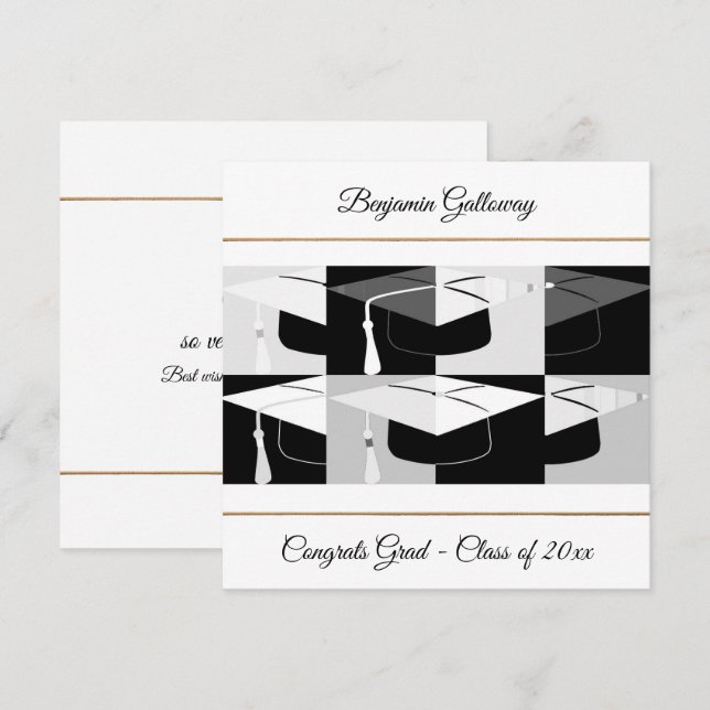 Cartão Boné de formatura gráfico moderno preto e branco p (Frente/Verso)
