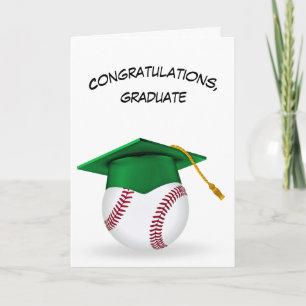 Cartão Boné de formatura Verde em um Baseball