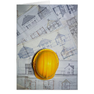 Cartão boné e planos do arquiteto