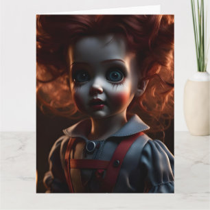 Cartão Boneca Assustadora de Terror Sinistro Tema Hallowe