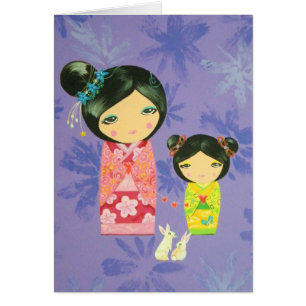 Cartão Boneca de Kokeshi - o amor liga-nos junto