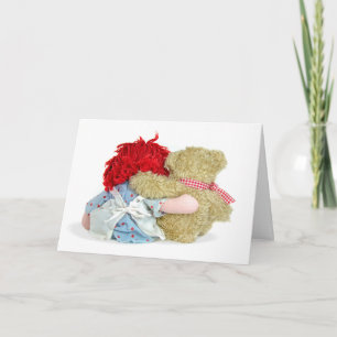 Cartão Boneca de trapo do dia dos namorados e urso de pel