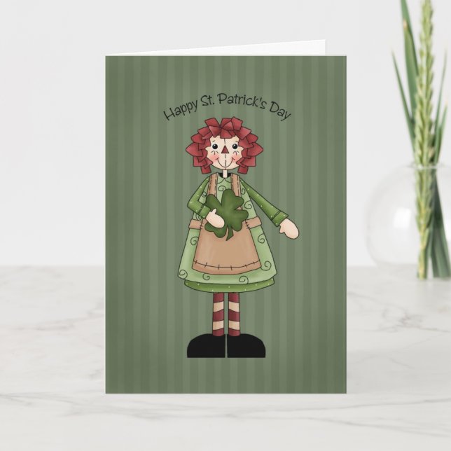 Cartão Boneca Raggedy do dia de St Patrick (Frente)