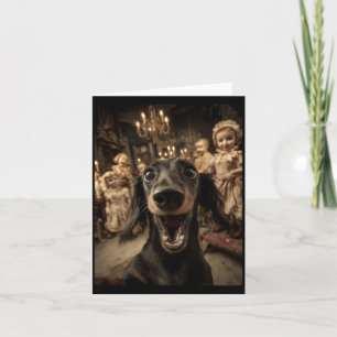 Cartão Bonecas Engraçadas de Dachshund Selfie Assustadora