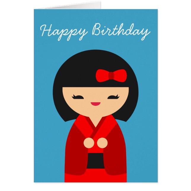 Cartão Bonecas japonesas Red Kokeshi (Frente)