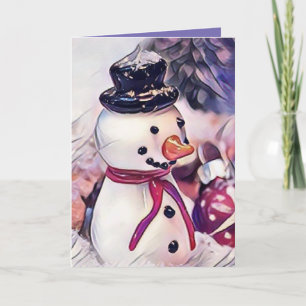 Cartão Boneco de Neve Antigo no Desenho da Neve