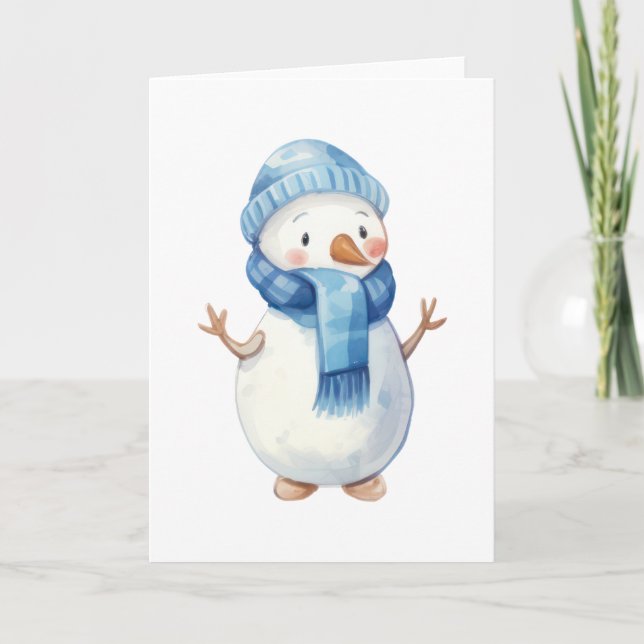 Cartão Boneco de Neve Aquarela Fofo (Frente)