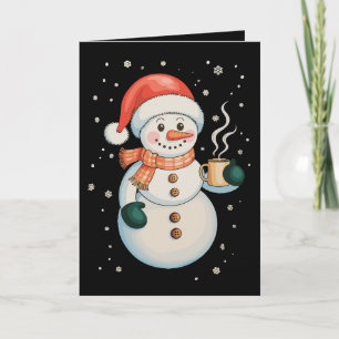 Cartão Boneco de Neve Café Quente Chapéu de Papai Noel In