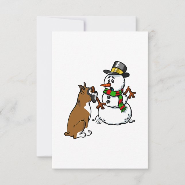 Cartão Boneco de Neve de Cachorro Boxer Natal (Frente)