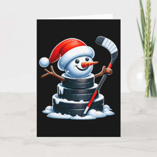 Cartão Boneco de Neve de Disco de Hóquei no Gelo de Desen