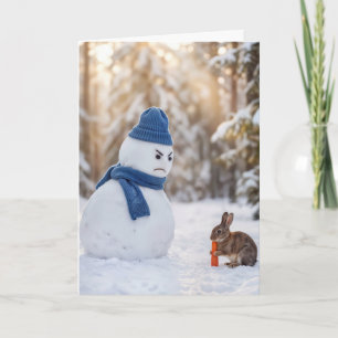 Cartão Boneco de Neve de Natal com Cara Feia para um Coel