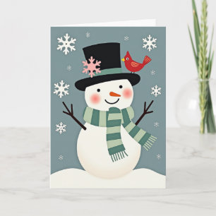 Cartão Boneco de Neve de Natal com Cardinal