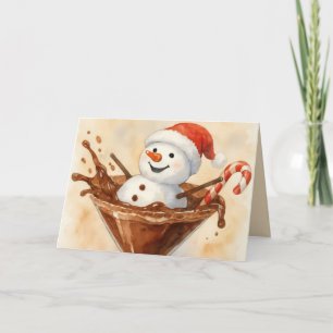 Cartão Boneco de Neve de Natal em um Martini de Chocolate