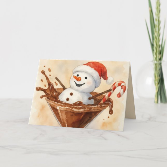 Cartão Boneco de Neve de Natal em um Martini de Chocolate (Frente)