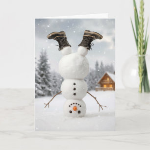 Cartão Boneco de Neve de Natal Fazendo uma Parada de Cabe