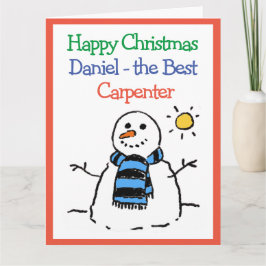 Cartão Boneco de Neve Design Feliz Natal para Carpinteiro