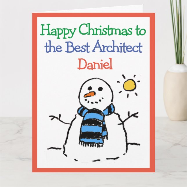 Cartão Boneco de Neve Design Feliz Natal para um Arquitet (Frente)