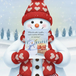 Cartão Boneco de Neve Divertido Celebrando um Aniversário