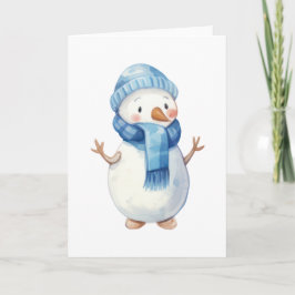 Cartão Boneco de Neve em Aquarela Fofo