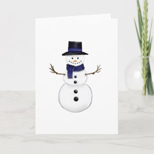 Cartão Boneco de Neve Encantador com Cachecol Azul e Cart