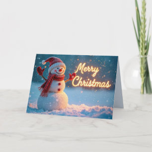 Cartão Boneco de Neve Feliz Natal com Letreiro Neon