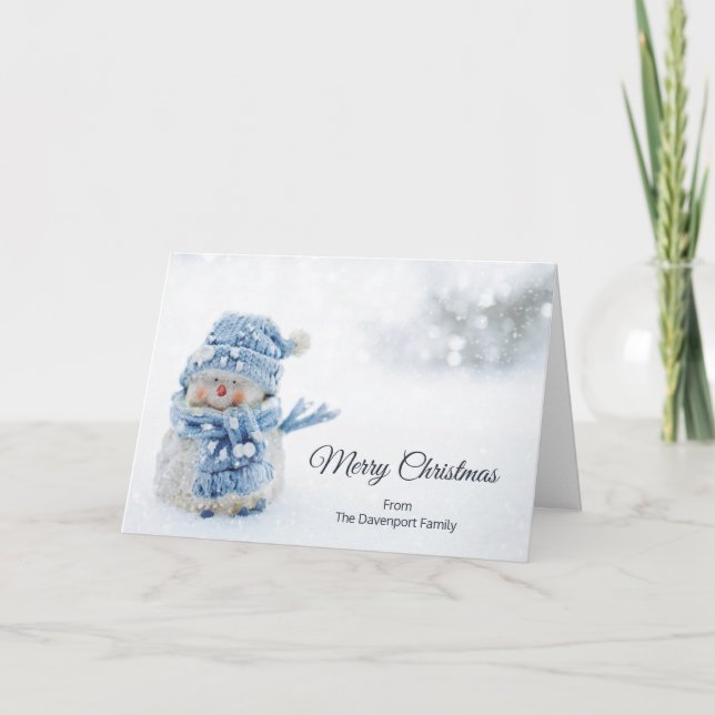 Cartão Boneco de Neve Fofo na Fotografia de Natal de Inve (Frente)