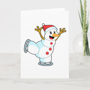 Cartão Boneco de neve no patinamento no gelo com patins d