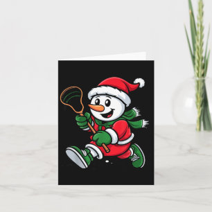 Cartão Boneco de Neve Papai Noel Chapéu Jogando Lacrosse