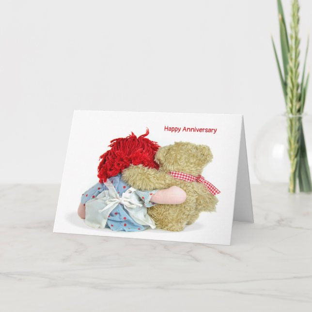 Cartão Boneco de romance do aniversário e urso (Frente)