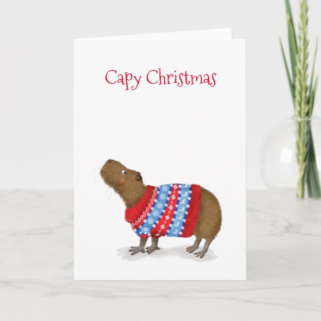 Cartão Bonita capybara numa carta de salto de Natal (Frente)