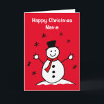Cartão Bonita Cartoon Snowman Red Christmas<br><div class="desc">Bonito boneco de neve com um cachecol vermelho em um fundo vermelho festivo. Edite facilmente o texto do modelo para personalizar este design. Obrigados para ver as minhas designs!</div>